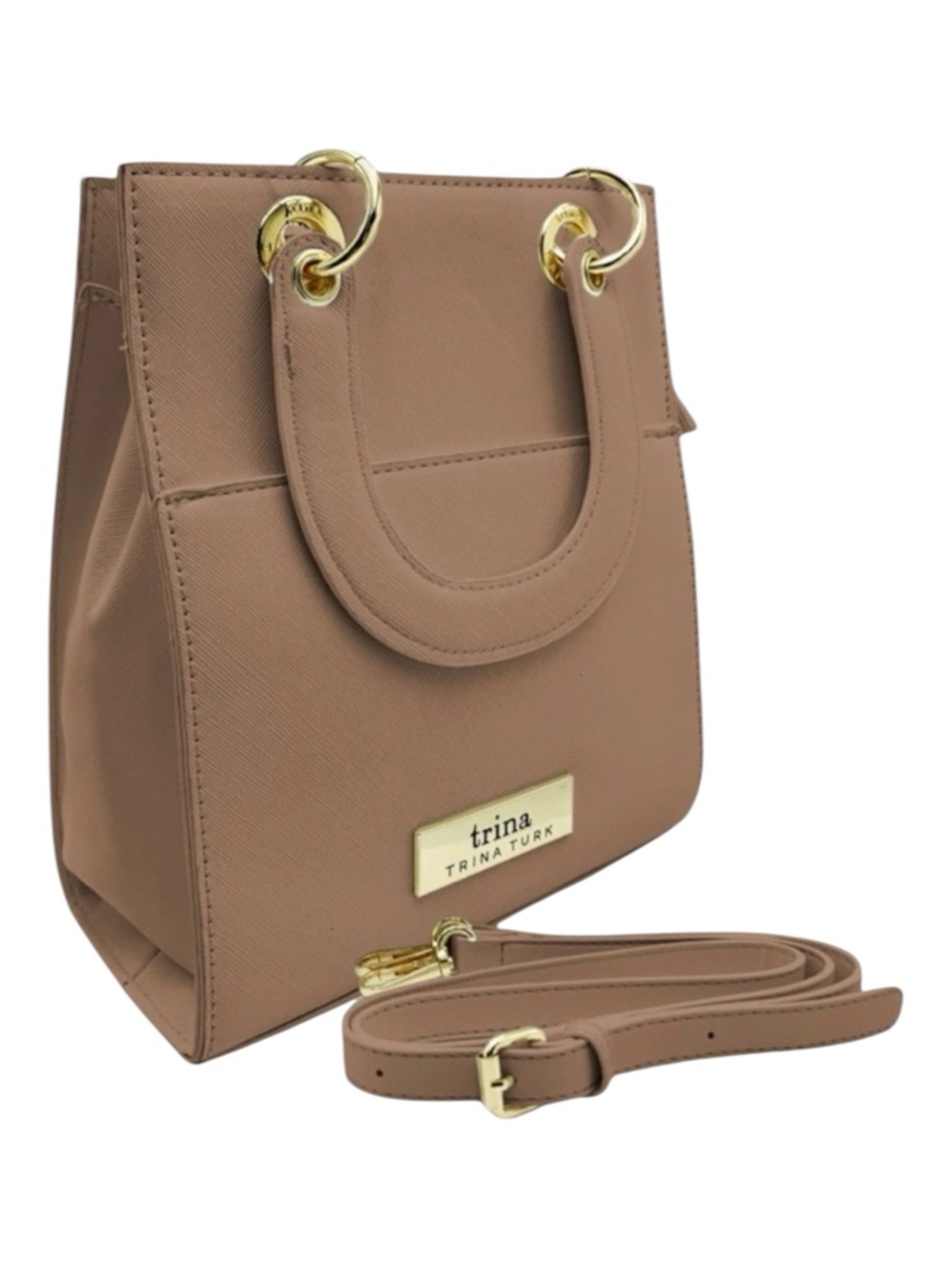 Trina Turk Khaki Vegan Leather Double Handle Shoulder Crossbody Bag